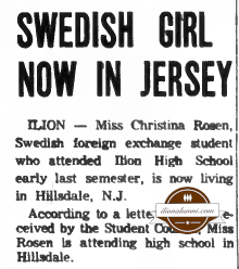 Herkimer Evening Telegram - Swedish Girl Now in Jersey - January 15, 1962